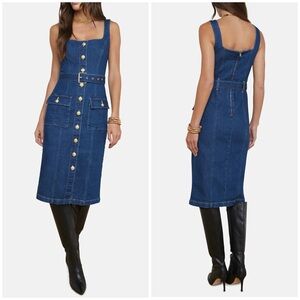 New L’Agence Idy Dress Glendale Dark Wash Denim Jean Belted Sz 6